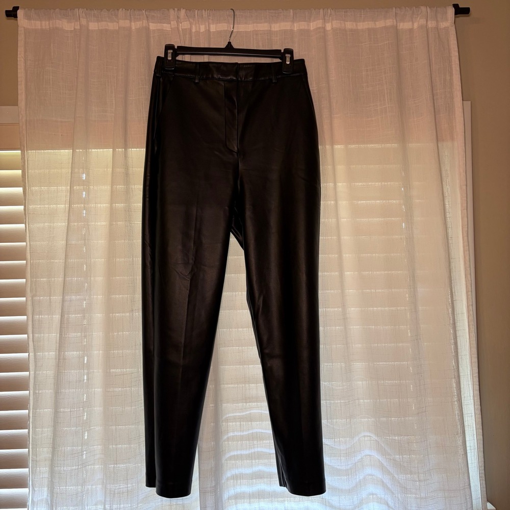 French Connection Pants Womens 4 Black Faux Leather Tapered High Rise Sleek Edgy